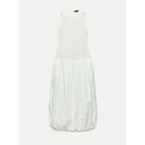 NWT ZARA XS Poplin Balloon Maxi Dress in Oyster White